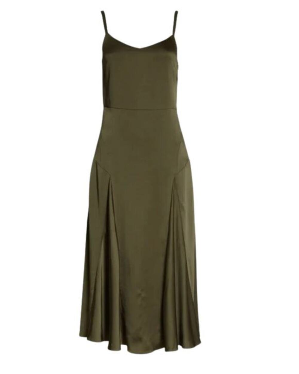 Vince Godet Detail Olive Erba Slip Midi Dress Size 12 Green